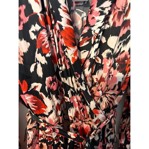 Lane Bryant Blouson-Sleeve Shawl-Collar Faux-Wrap Midi Dress Ikat Floral NWT 18 - Picture 5 of 8